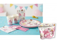 Zestaw PARTY DZIEWCZYNKA kubeczki, talerzyki, słomki, czapeczki, serwetki dla 6 osób