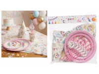 PARTY URODZINY "Happy Birthday" dla DZIEWCZYNKI  - KUCYK, JEDNOROŻEC różowy dla 6 osób