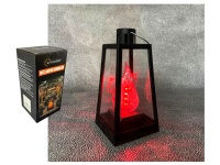 Znicz, lampion, latarnia LED plastik TRAPEZ z płomieniem wieloledowym CZERWONY 27,5x11x11 cm