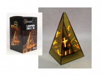 Znicz, lampion szklany 3D KRZYŻ złote lustro PIRAMIDA 20x12,5x12,5 cm