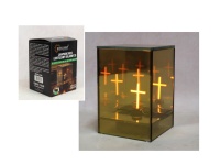 Znicz, lampion szklany solarny 3D KRZYŻ złote lustro 16x11x11 cm