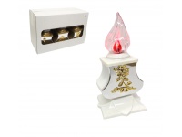 Znicz ledowy PARYS (lustro) biały ze złotą z ozdobą, czerwony płomień 26x13 cm - 1 szt