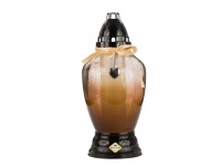 Znicz szklany 1113 brązowy z wstążką i sercem CZARNY 28 cm - 1 szt