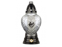 Znicz szklany 1117 AP2 grafitowy z aplikacją SERCE CZARNY 26 cm - 1 szt