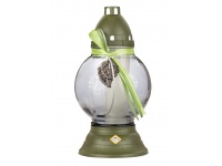 Znicz szklany 958 GŁADKI dymiony z wstążką OLIWKOWY Liść grafit 33 cm - 1 szt