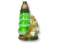 Znicz szklany B-17 choinka z aplikacją zielona ośnieżona święta rodzina, gwiazda 28 cm - 1 szt