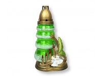 Znicz szklany B-17 choinka z aplikacją zielona ośnieżona świece, gwiazda, dzwoneczki 28 cm - 1 szt