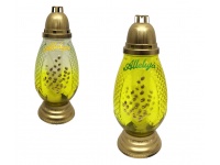 Znicz szklany Jajko 230 Bazie Alleluja zielony, żółty napis 36 cm - 1 szt