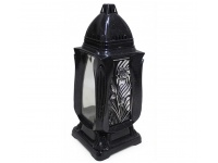 Znicz szklany K-32 364 ramka 30 cm aplikacja róża srebrny - 1 szt