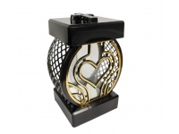 Znicz szklany Lampion Glamur Koło rattan+ramka SERCE czarno-złoty 27,5 cm - 1 szt