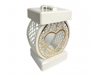 Znicz szklany Lampion Glamur Koło rattan+ramka SERCE biało-złoty 27,5 cm - 1 szt