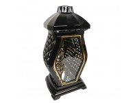 Znicz szklany Lampion Glamur Waza rattan mała+ramka lustro RÓŻE czarno-złoty 34 cm - 1 szt