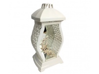 Znicz szklany Lampion Glamur Waza rattan mała lustro RÓŻE biało-złoty 34 cm - 1 szt