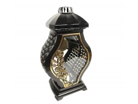 Znicz szklany Lampion Glamur Waza rattan duża+ramka lustro RÓŻE czarno-złoty 38 cm - 1 szt