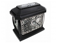 Znicz szklany Lampion PANTEON +ramka lustro DRZEWO-SERCE czarno-srebrny 30x18x30,5 cm - 1 szt