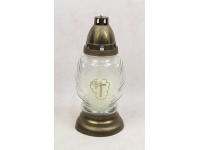 Znicz szklany W-116 złoty  z aplikacją krzyż 24,5 cm - 1 szt