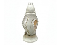 Znicz szklany Z-417 RÓŻA PAMIĘTAM z cyrkonią 26 cm BIAŁY złota aplikacja - 1 szt