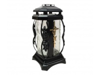 Znicz szklany Z-468 KAPLICZKA RÓŻA Z KRZYŻEM CZARNY 26 cm złota aplikacja - 1 szt