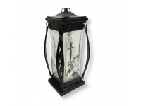 Znicz szklany ZC-2 Prima 27 cm czarny SREBRNA RÓŻA I KRZYŻ - 1 szt
