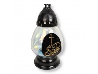 Znicz szklany ZPD Koniak 4 APL 34 cm holograficzny czarny złoty krzyż ŚP - 1 szt
