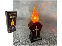 Znicz, WKŁAD LED ŻYWY PŁOMIEŃ złoty krzyż POMARAŃCZOWY OGNISTY 17 cm